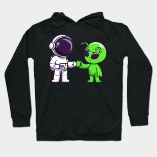 Astronaut With Cute Alien High Fives Cartoon Hoodie